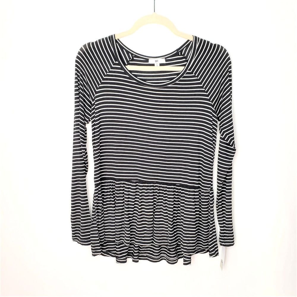 B.P. Tiny Stripe Long Sleeve Peplum Top